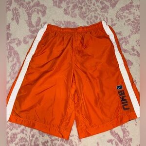 Nike Y2K Bright Orange Swim Trunks with White Side Stripes Navy Embroidered Logo